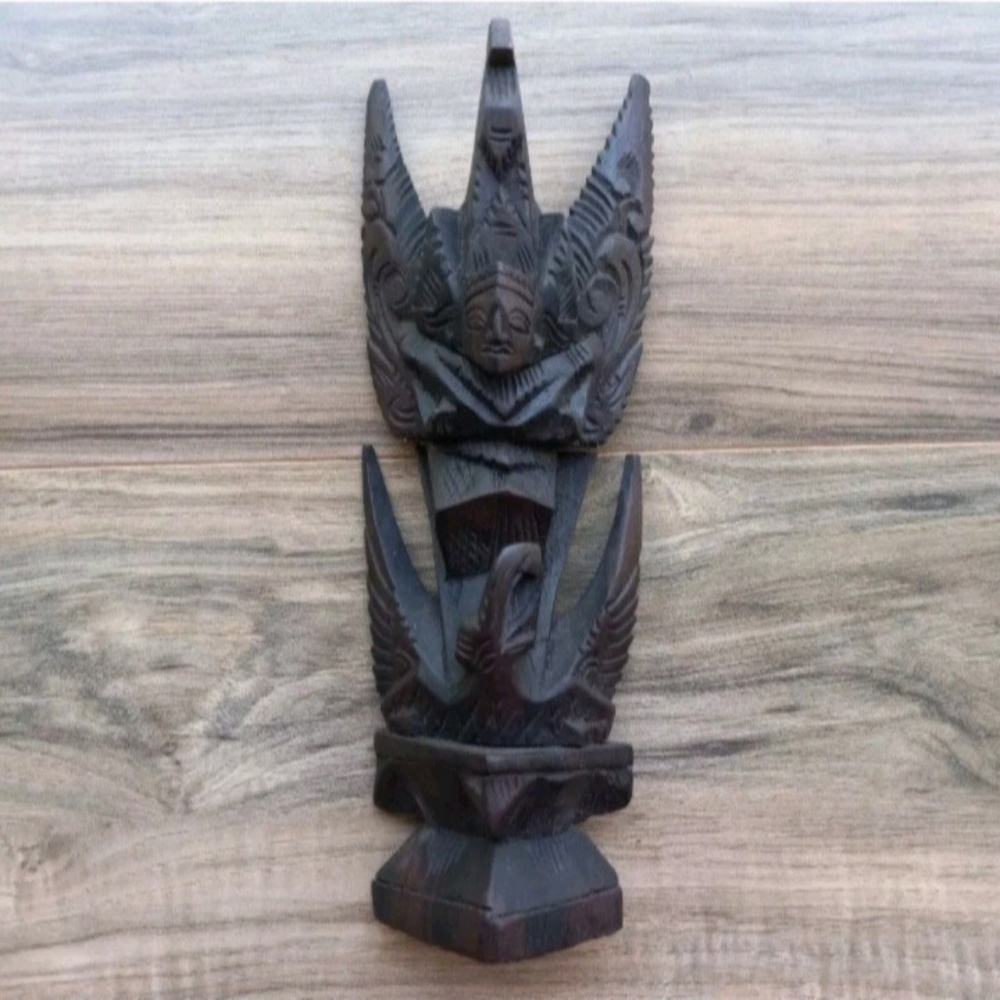10.5" Handcarved Indonesian Garuda Bird Wood Statue